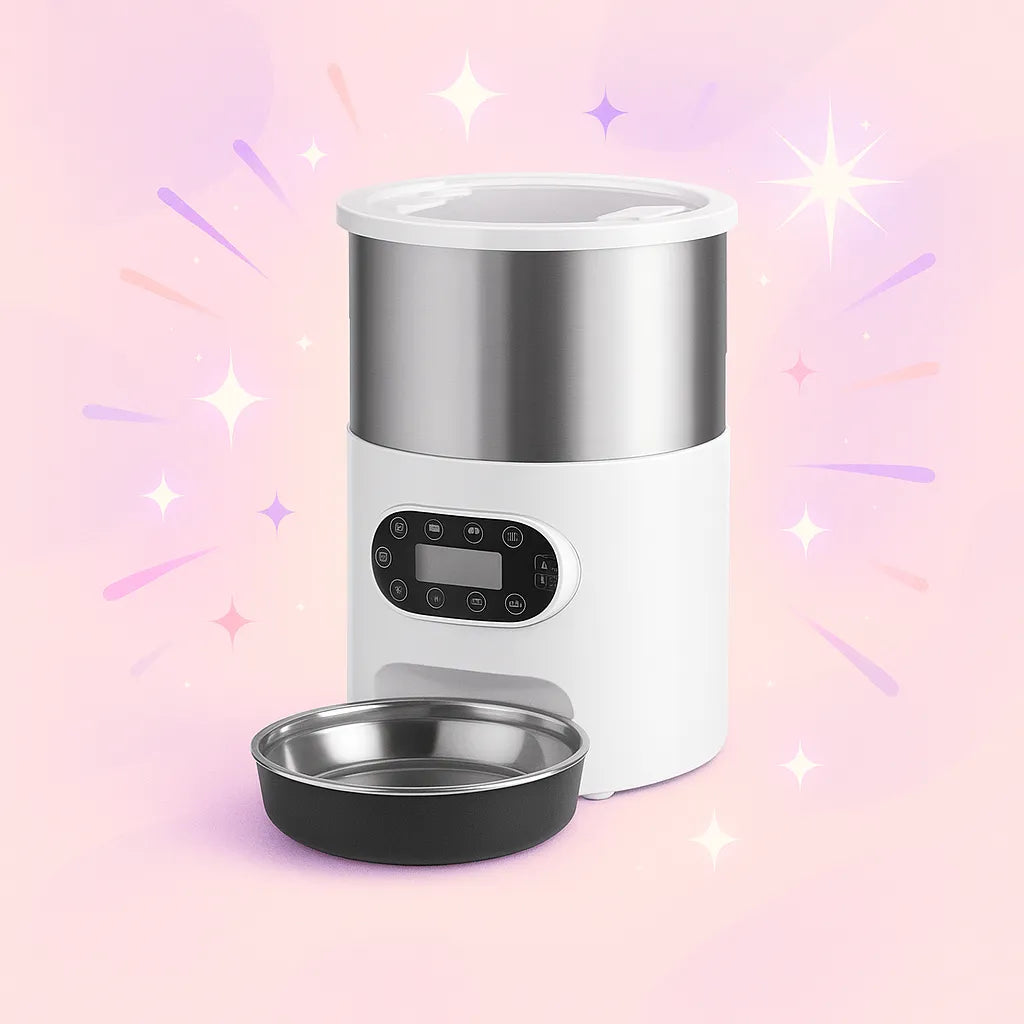 Distributeur Automatique de Croquettes pour Chat Ronde avec fond violet