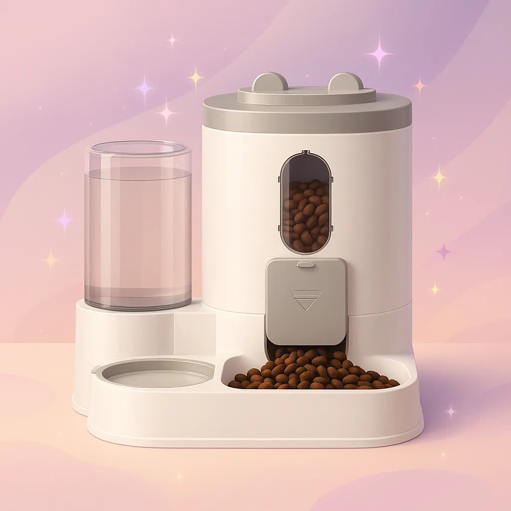 Distributeur de croquettes pour chat 2 en 1 avec fond violet