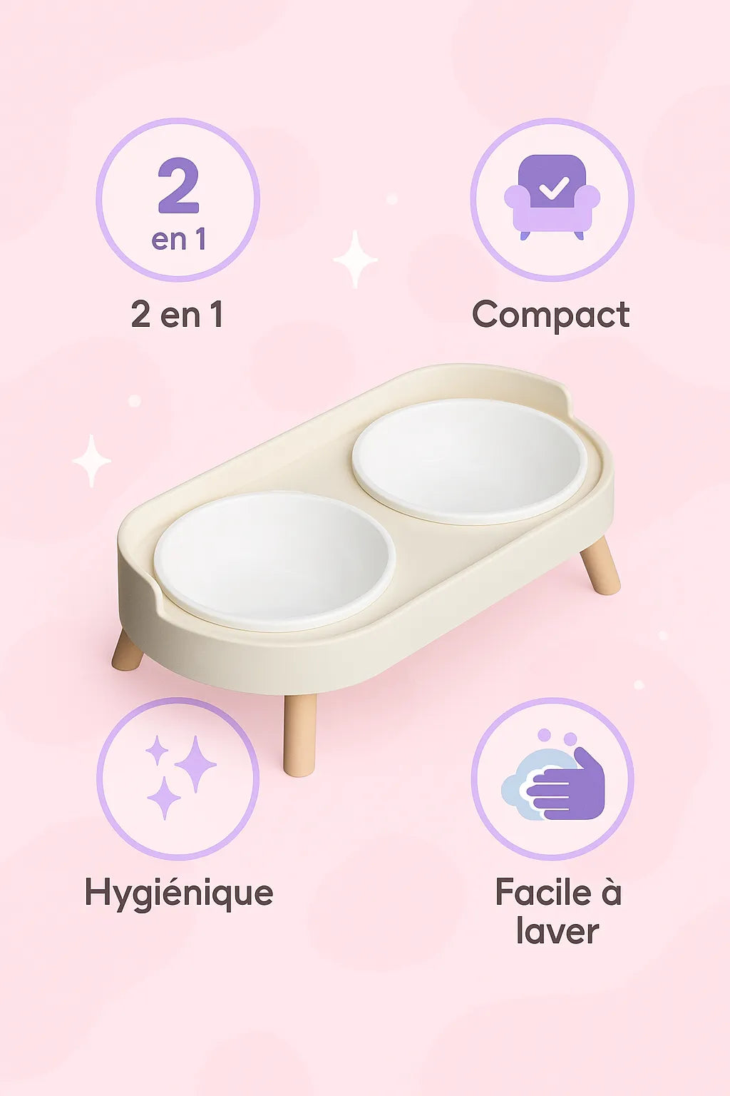 Double Gamelle Chat Surélevée avec les bénéfices autour