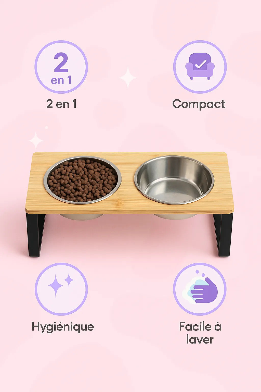Double Gamelle Chat Surélevée en Inox avec les bénéfices autour
