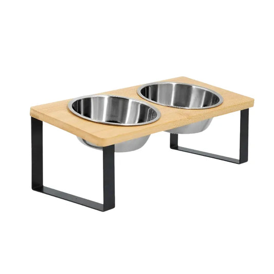  double gamelle chat surélevée en inox en fond blanc