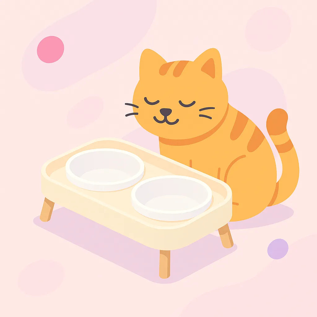 chat qui attend son repas dans une Double Gamelle Chat Surélevée
