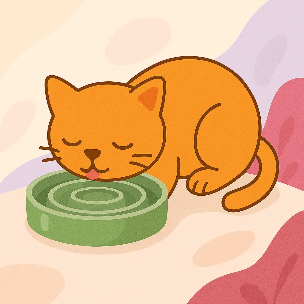 chat qui se nourrit dans une gamelle anti glouton pour chat effet spirale vert