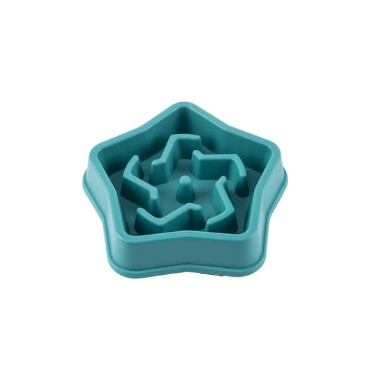Gamelle anti glouton chat forme étoile bleu sur fond blanc