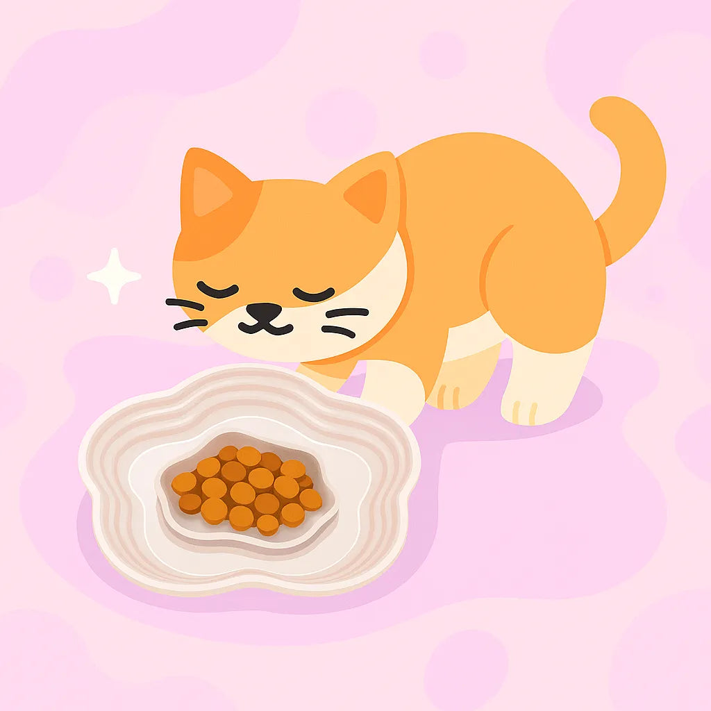 gamelle céramique chat forme étoile avec un chat qui se nourrit dedans