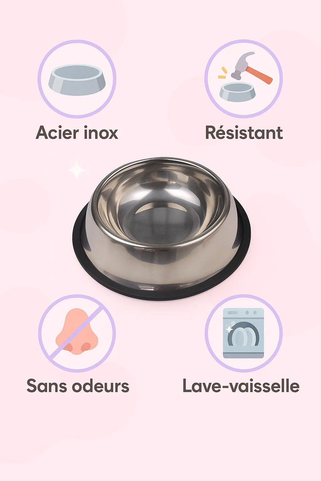 Gamelle Chat Inox Antidérapante avec bénéfices autour