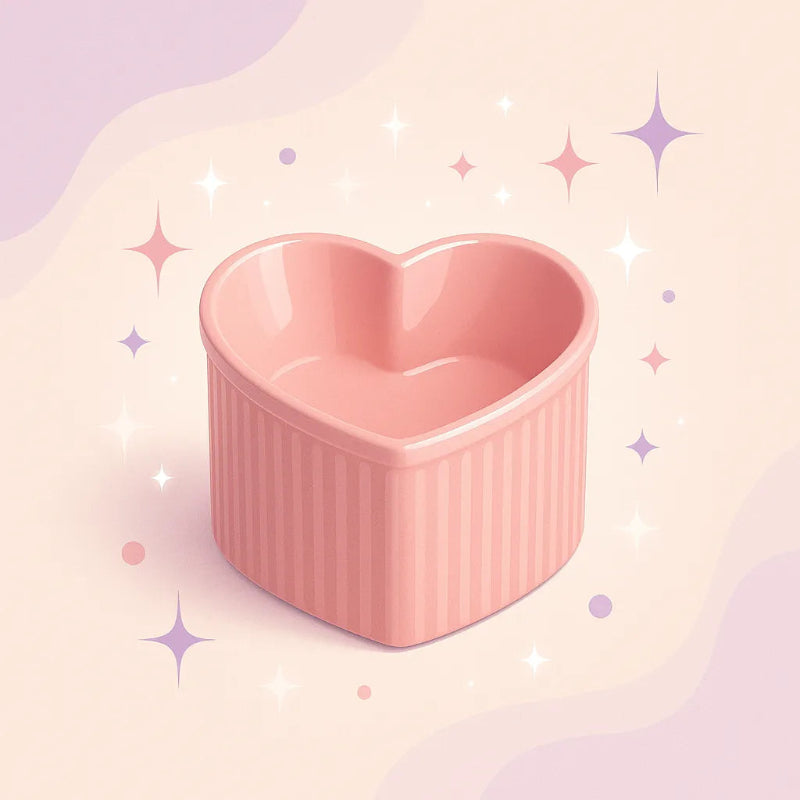 gamelle chat surélevée forme coeur dans un fond étincellant