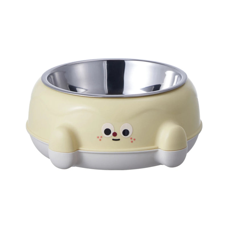 gamelle eau chat inox jaune dans fond blanc