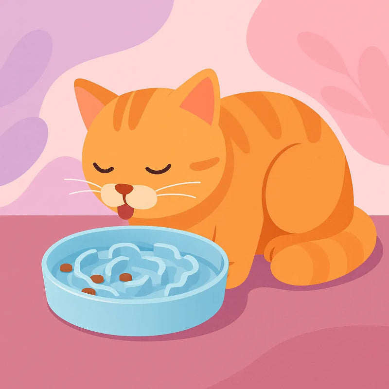 chat qui mange dans sa gamelle anti glouton chat céramique relief