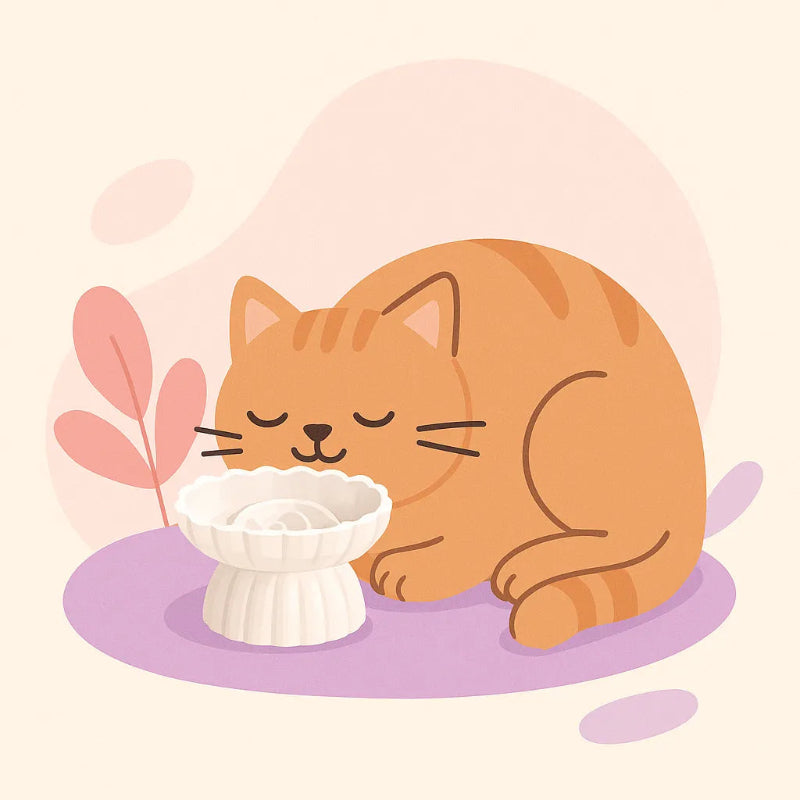 Chat qui dort à coté de sa gamelle anti glouton chat céramique